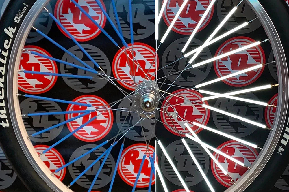 RIDE OUT SUPPLY ROS REFLECTIVE SPOKE COVERS BLUE 40pk