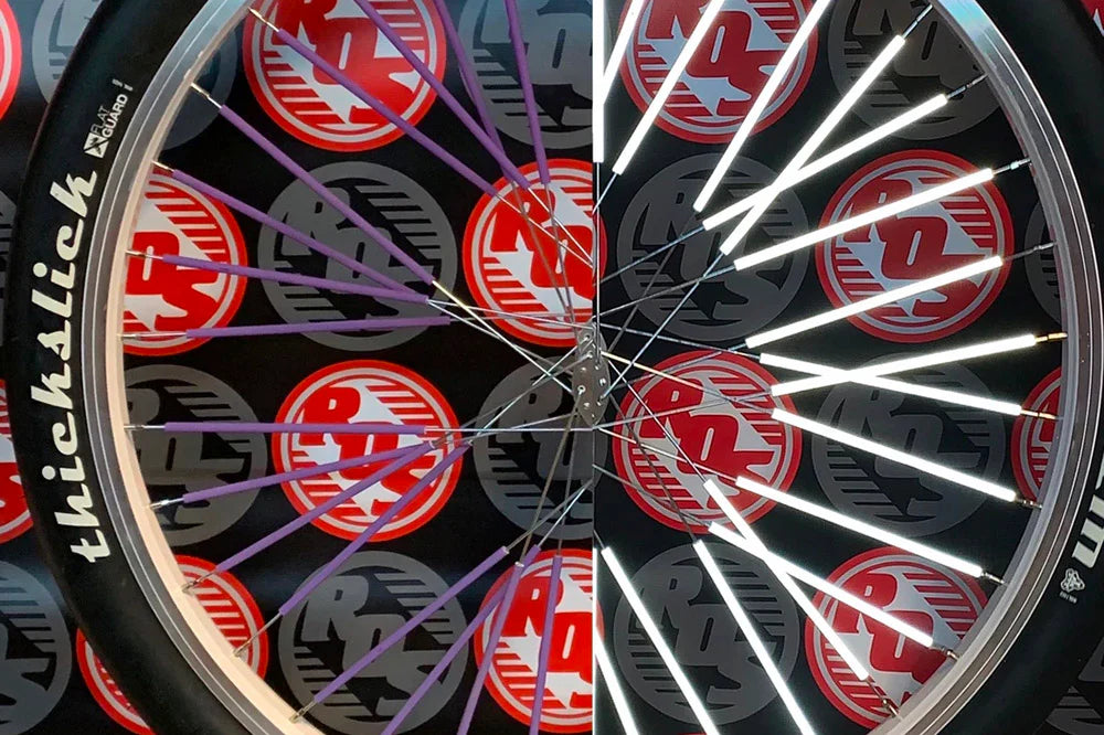 RIDE OUT SUPPLY ROS REFLECTIVE SPOKE COVERS PURPLE 40pk